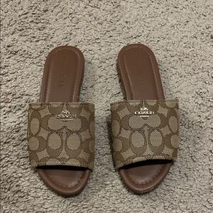 Coach Tan and Brown Signature Slide Sandals